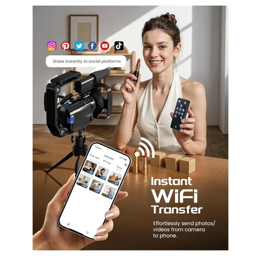 5K‎ Video Camera Camcorder, UHD 64MP Vlogging Camera for YouTube with 3